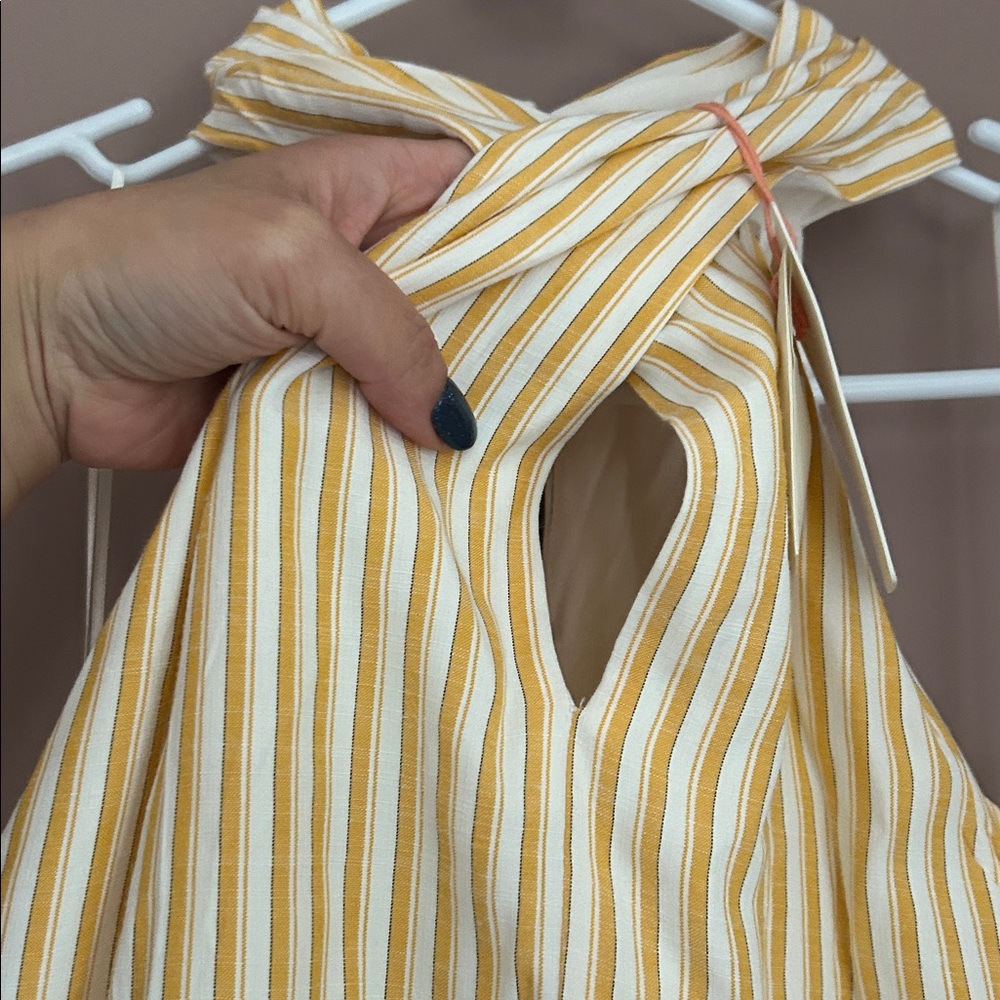NWT Skies are Blue Yellow Stripes Tiered Halter Maxi Dress Size Small - Picture 15 of 15